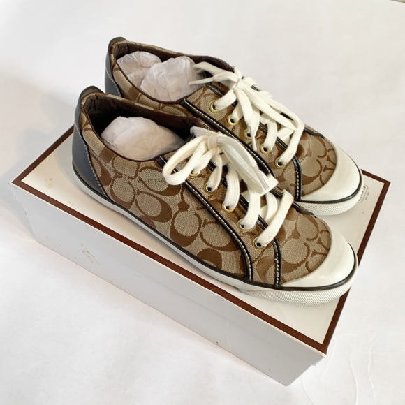 Coach Shoes - Coach Barrett Signature Tan and Brown Tennis Shoes